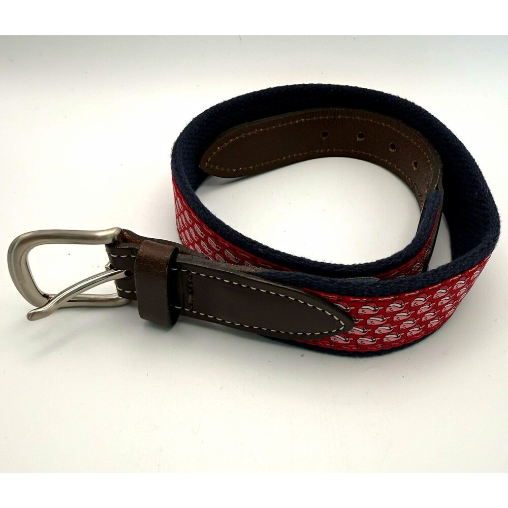 Vineyard Vines Mens Boys Whale Club Belt Red Pink Size 24 Made In USA Canvas